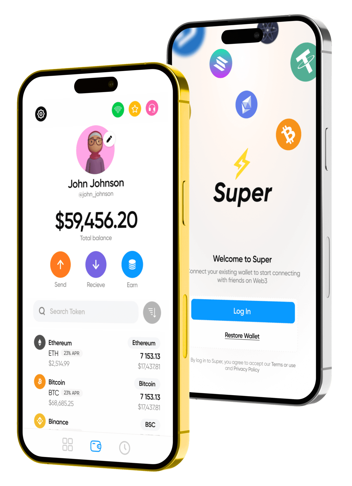 Super Wallet interface showing secure crypto wallet features